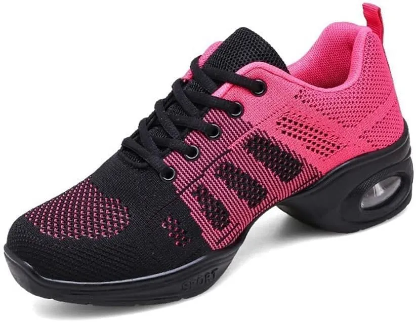 Ladies Jazz Shoes Lace Up Mesh Sneakers - Breathable Cushion Ladies Split Sole Sports Walking Dance Shoes Thick Sole (7.5,G)