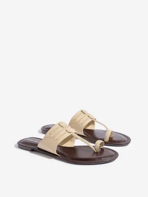 LUNA BLU Beige Braided Kolhapuri Sandals