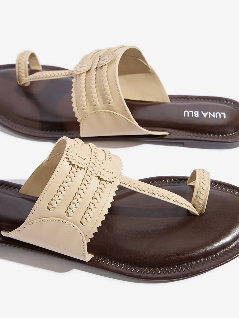 LUNA BLU Beige Braided Kolhapuri Sandals