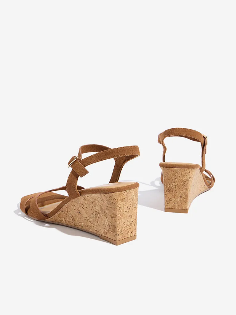 LUNA BLU Tan Slingback Wedge-Heel Sandals