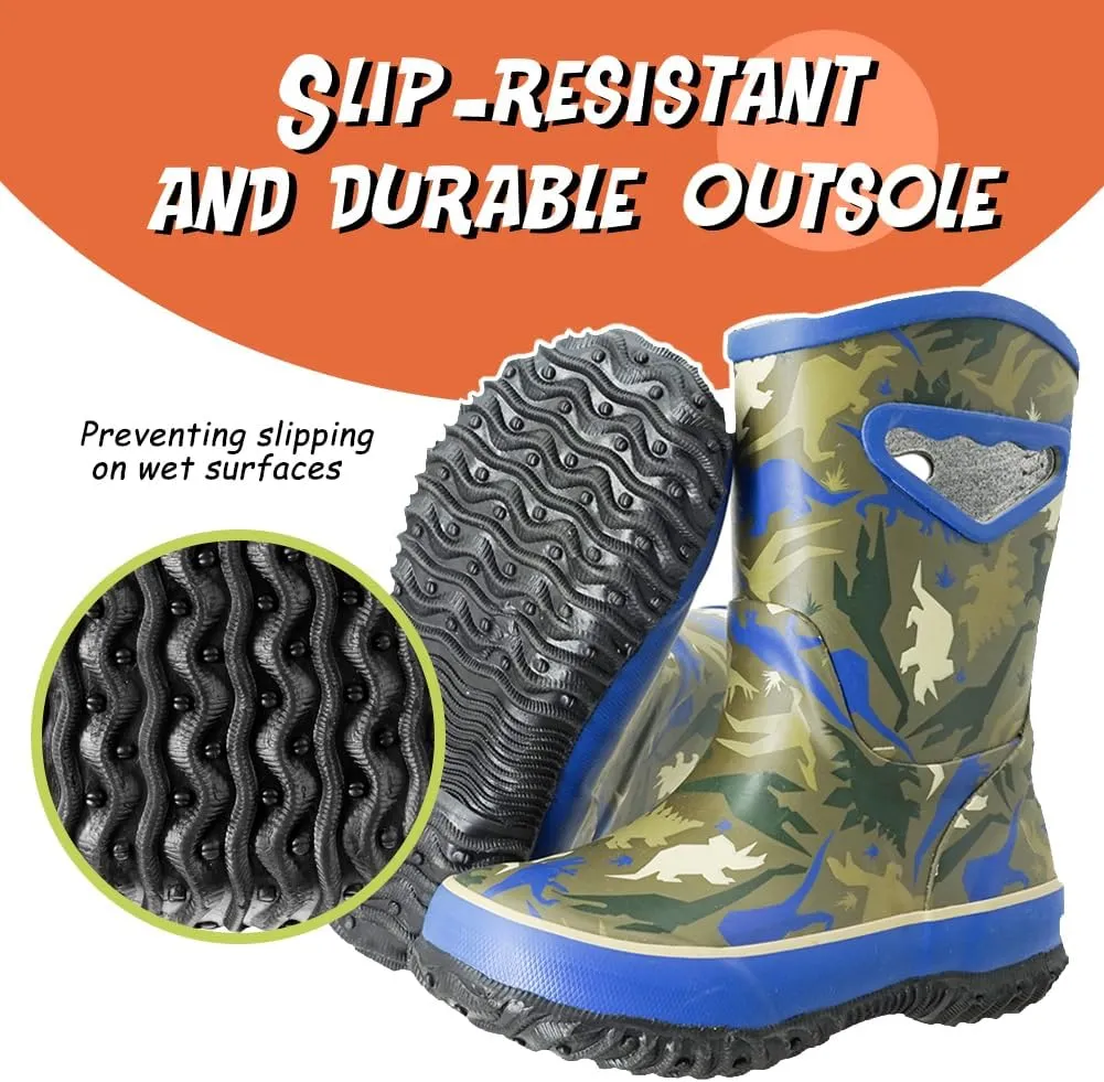MCIKCC Toddler Boys Rain Boots - Cartoon Waterproof Rubber Boots with Non-Slip Soles | Easy Pull-On Design for Kids breathable toddler rain footwear