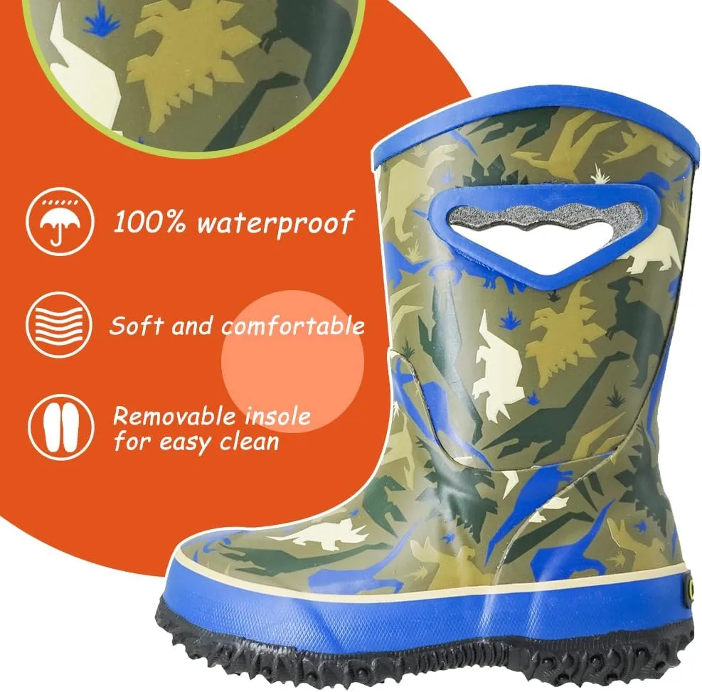 MCIKCC Toddler Boys Rain Boots - Cartoon Waterproof Rubber Boots with Non-Slip Soles | Easy Pull-On Design for Kids breathable toddler rain footwear