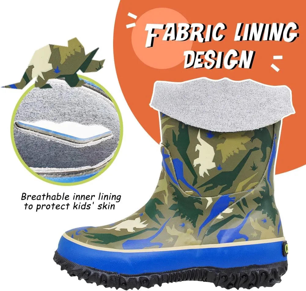 MCIKCC Toddler Boys Rain Boots - Cartoon Waterproof Rubber Boots with Non-Slip Soles | Easy Pull-On Design for Kids breathable toddler rain footwear