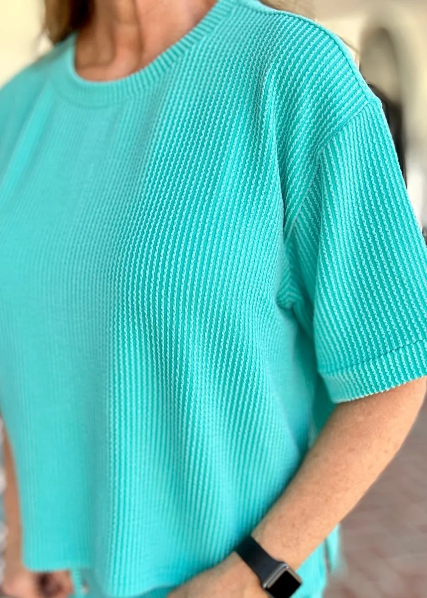 Mindy Ribbed Short Set - Turquoise | Zenana
