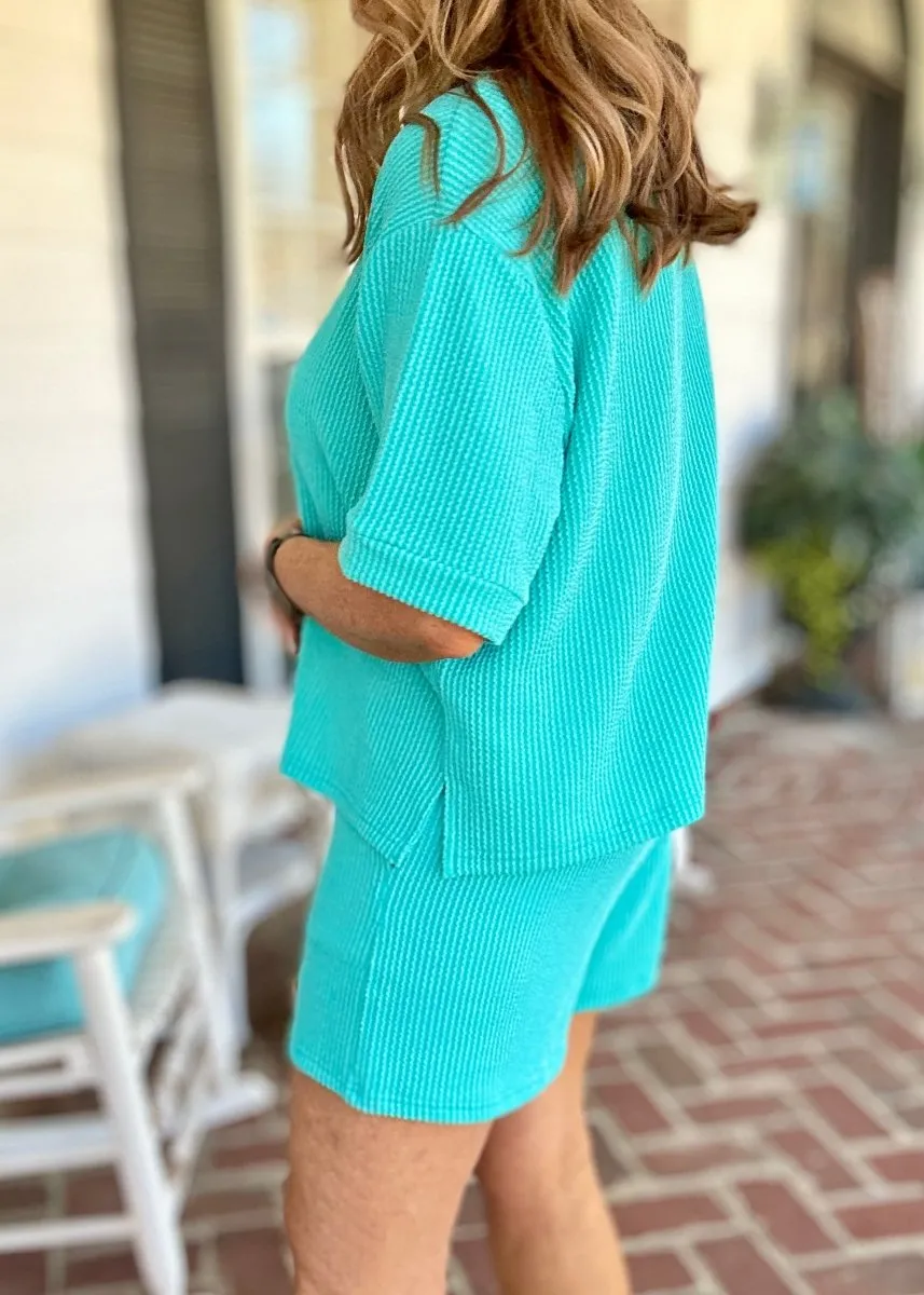 Mindy Ribbed Short Set - Turquoise | Zenana