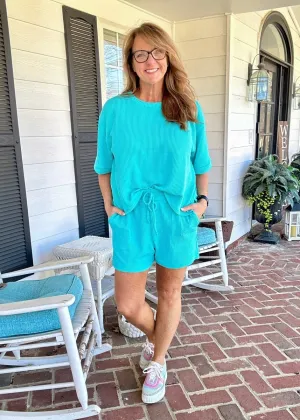 Mindy Ribbed Short Set - Turquoise | Zenana