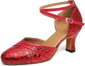 Minishion Comfortable Dance Shoes for Women Dots Mid Heel Practice Dancing Pumps L476