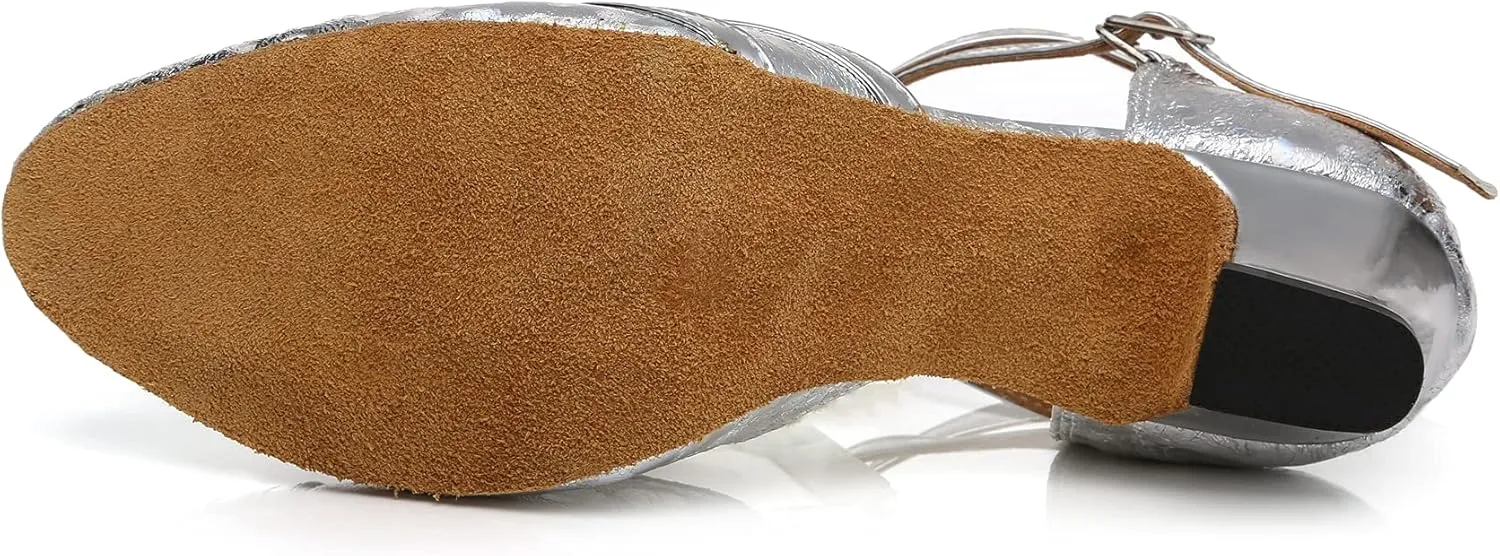 Minishion Comfortable Dance Shoes for Women Dots Mid Heel Practice Dancing Pumps L476