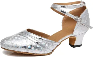 Minishion Comfortable Dance Shoes for Women Dots Mid Heel Practice Dancing Pumps L476