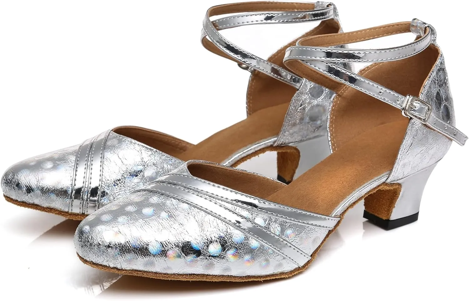 Minishion Comfortable Dance Shoes for Women Dots Mid Heel Practice Dancing Pumps L476