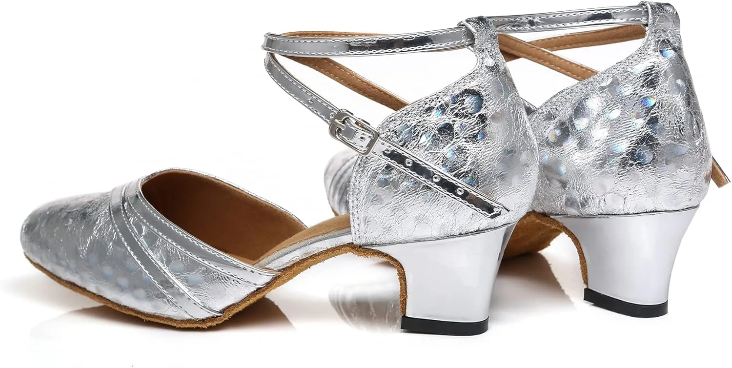 Minishion Comfortable Dance Shoes for Women Dots Mid Heel Practice Dancing Pumps L476