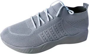 Non Slip Shoes for Women Breathable Mesh Knit Lace Up Athletic Shoes Casual Fashion Solid Color Walking Tennis Sneakers