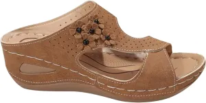 oiangi Orthopedic Sandals for Women with Arch Support Dressy Summer Comfortable Wedge Fish Mouth Peep Toe Slip on Platform Slipper Flower Hollow Beach Shoes