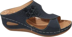 oiangi Orthopedic Sandals for Women with Arch Support Dressy Summer Comfortable Wedge Fish Mouth Peep Toe Slip on Platform Slipper Flower Hollow Beach Shoes