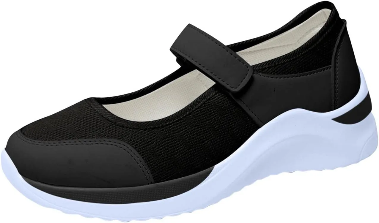 oiangi Walking Shoes Women Dressy Summer Platform Round Toe Breathable Mesh Hook and Loop Sandals Comfortable Outdoor Ladies Casual Non-Slip Sneakers