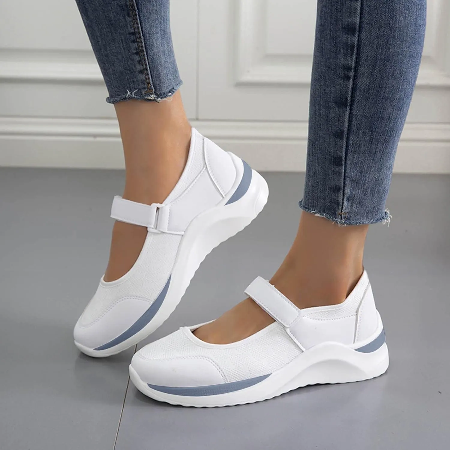 oiangi Walking Shoes Women Dressy Summer Platform Round Toe Breathable Mesh Hook and Loop Sandals Comfortable Outdoor Ladies Casual Non-Slip Sneakers