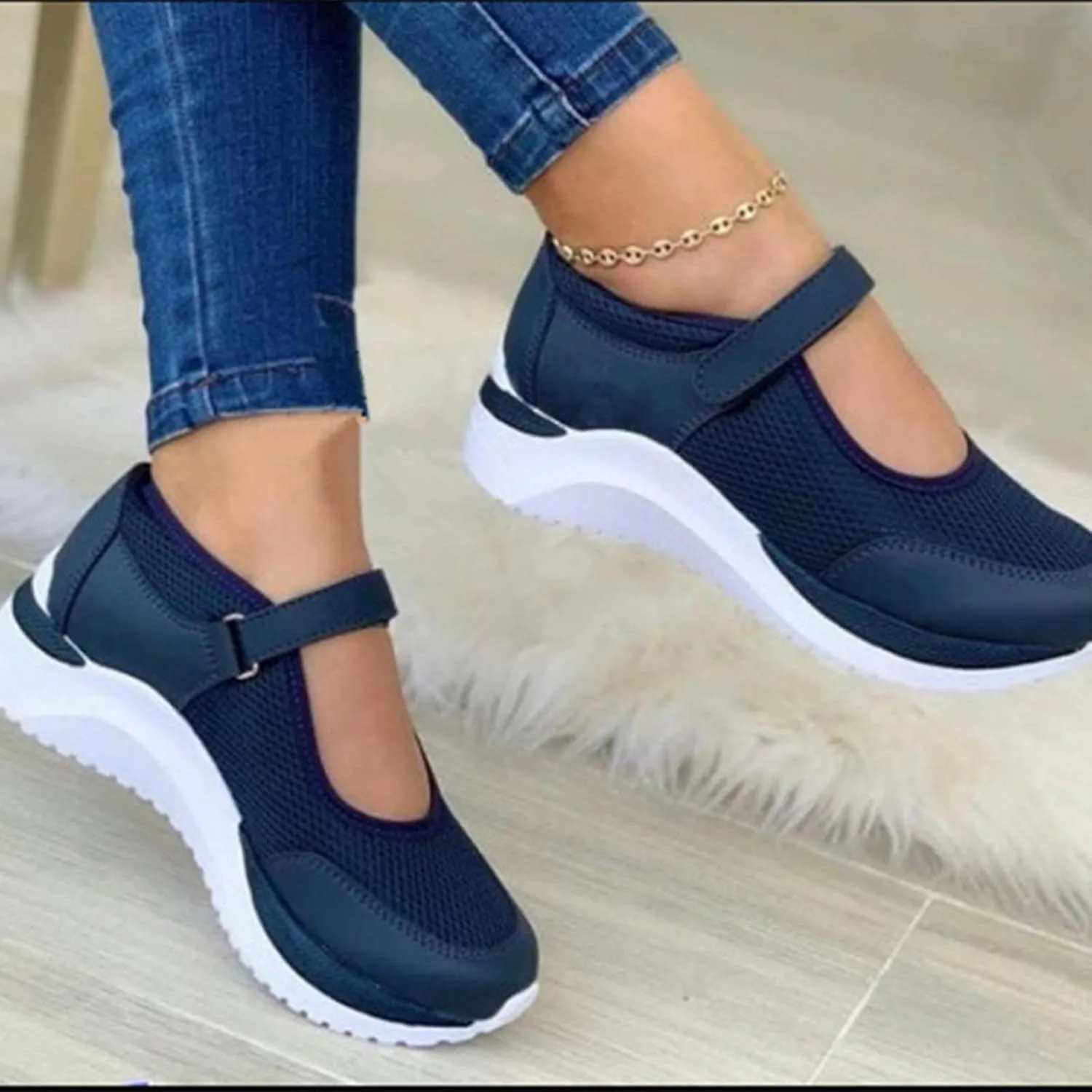 oiangi Walking Shoes Women Dressy Summer Platform Round Toe Breathable Mesh Hook and Loop Sandals Comfortable Outdoor Ladies Casual Non-Slip Sneakers