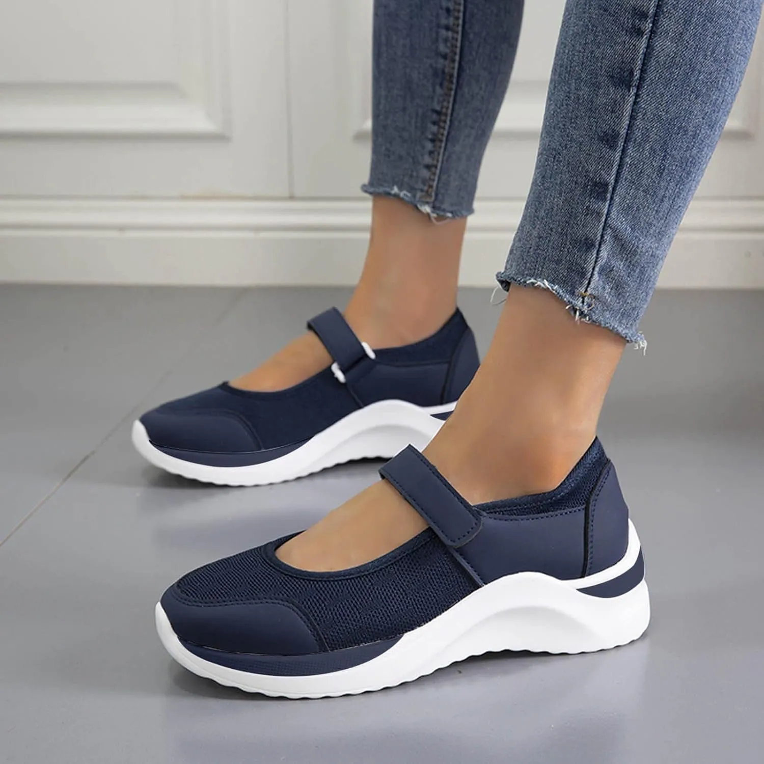 oiangi Walking Shoes Women Dressy Summer Platform Round Toe Breathable Mesh Hook and Loop Sandals Comfortable Outdoor Ladies Casual Non-Slip Sneakers