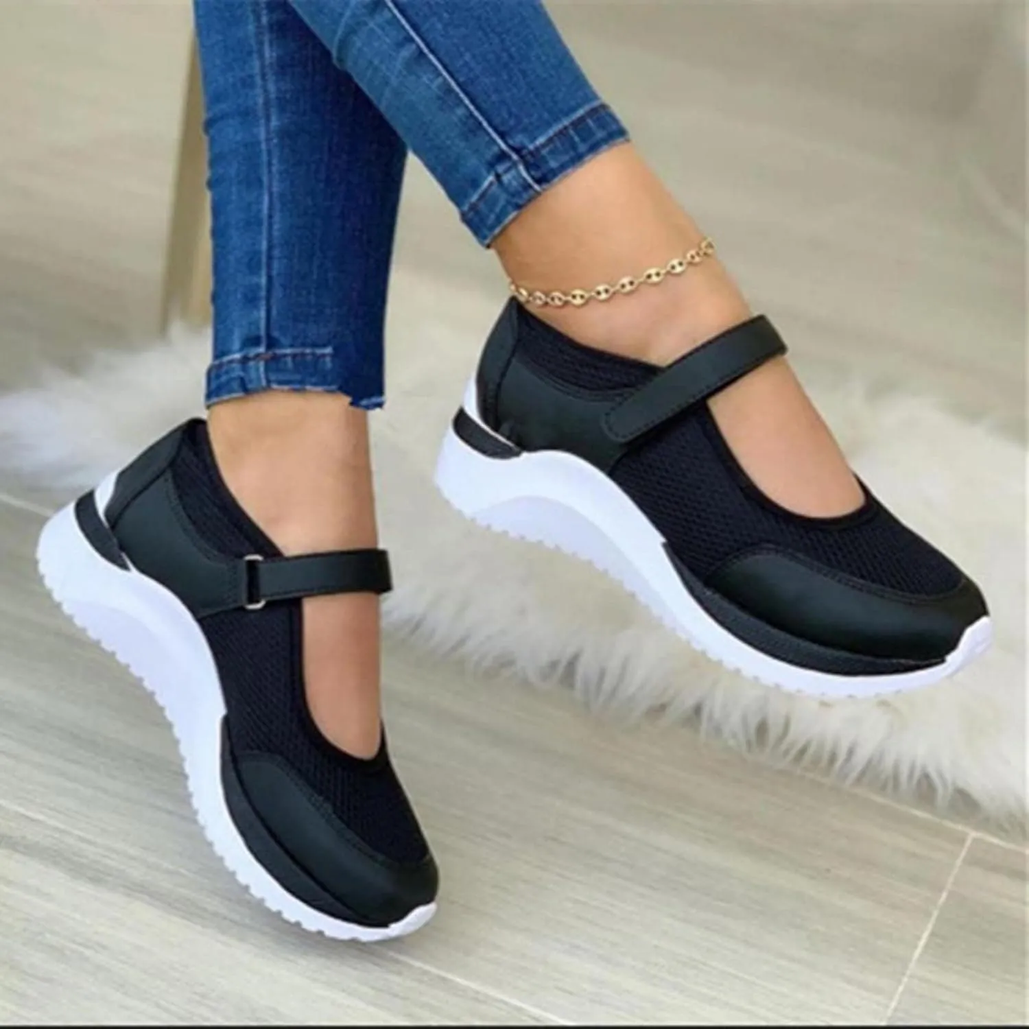 oiangi Walking Shoes Women Dressy Summer Platform Round Toe Breathable Mesh Hook and Loop Sandals Comfortable Outdoor Ladies Casual Non-Slip Sneakers