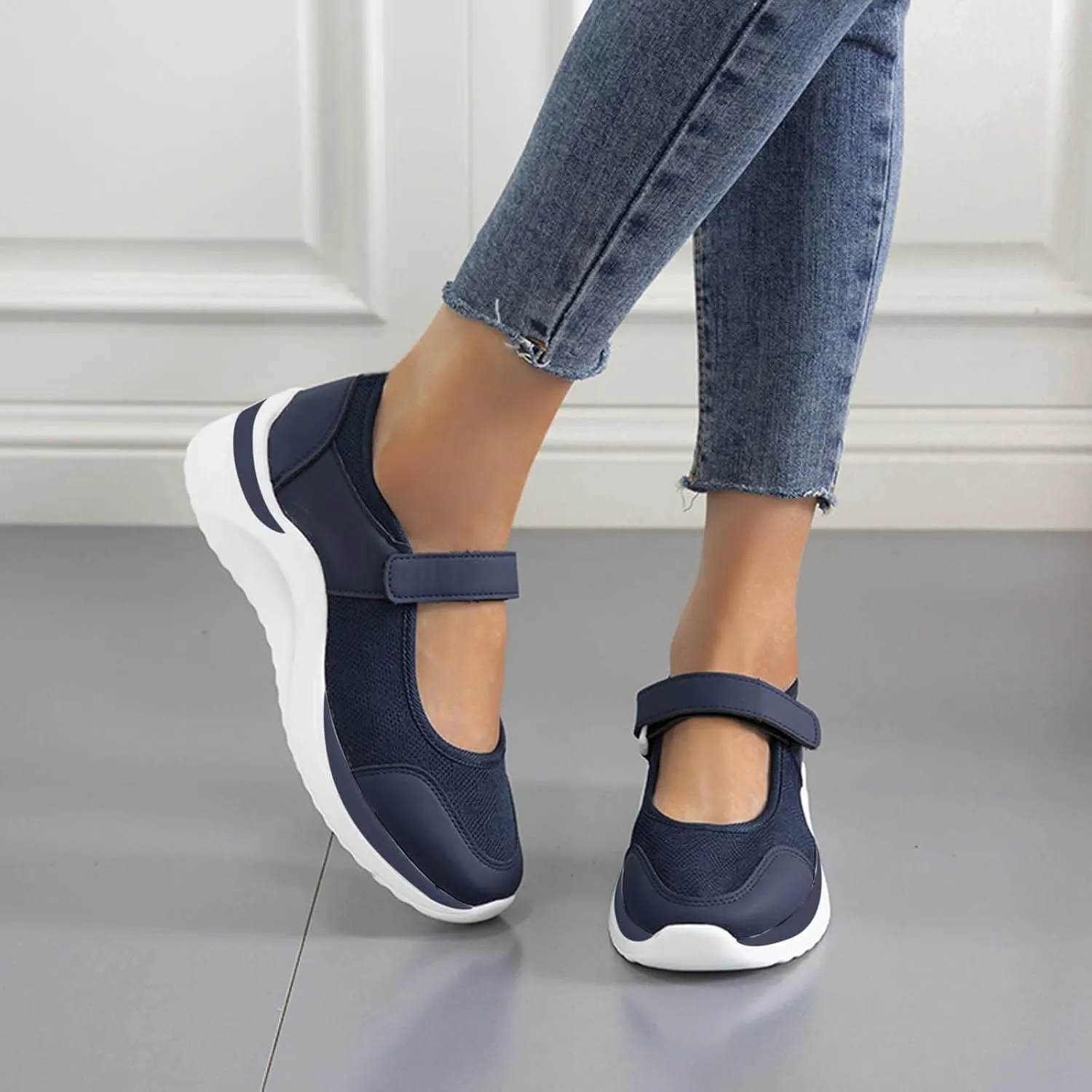 oiangi Walking Shoes Women Dressy Summer Platform Round Toe Breathable Mesh Hook and Loop Sandals Comfortable Outdoor Ladies Casual Non-Slip Sneakers
