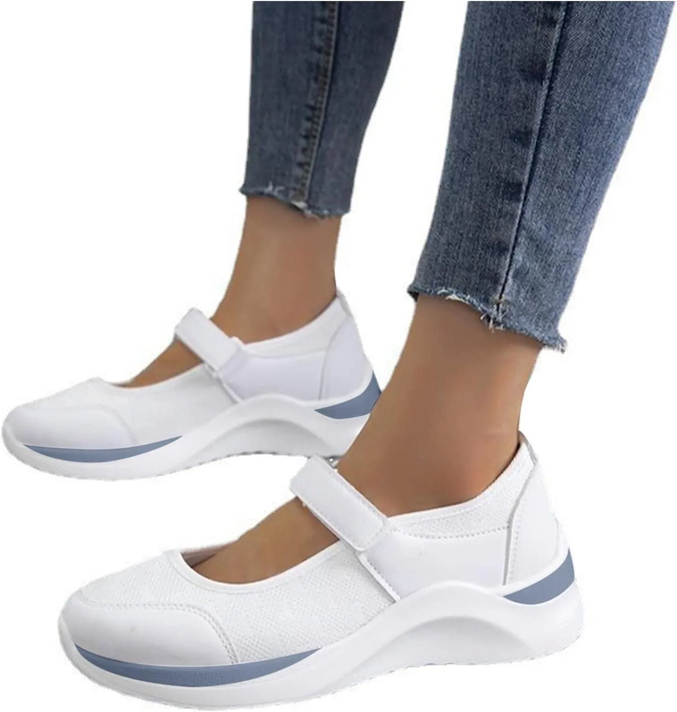 oiangi Walking Shoes Women Dressy Summer Platform Round Toe Breathable Mesh Hook and Loop Sandals Comfortable Outdoor Ladies Casual Non-Slip Sneakers