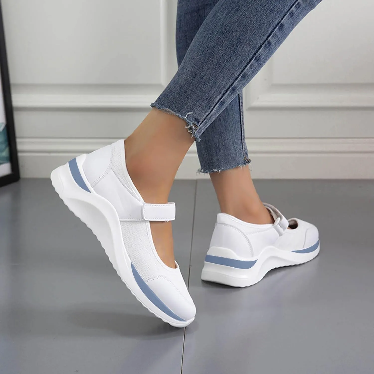 oiangi Walking Shoes Women Dressy Summer Platform Round Toe Breathable Mesh Hook and Loop Sandals Comfortable Outdoor Ladies Casual Non-Slip Sneakers