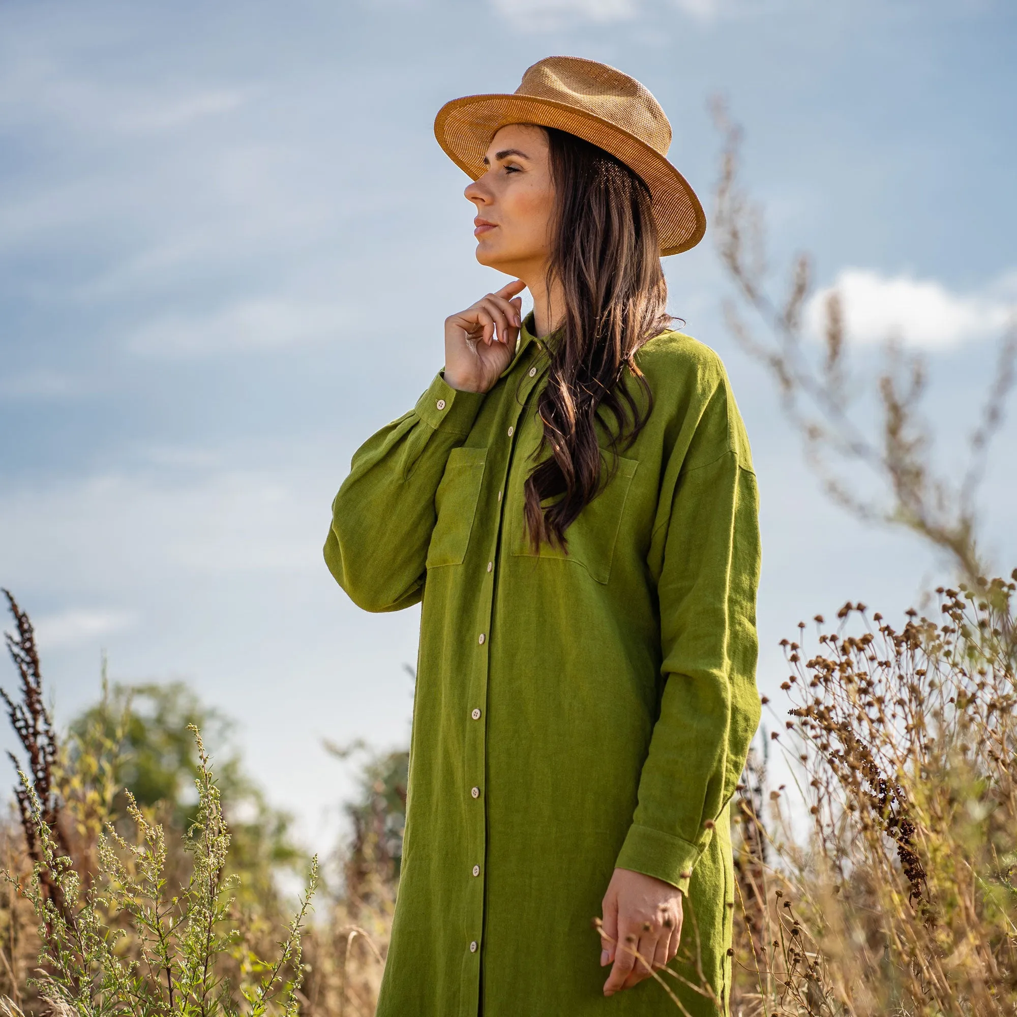 Oversize Shirt Dress Margo Forest Green