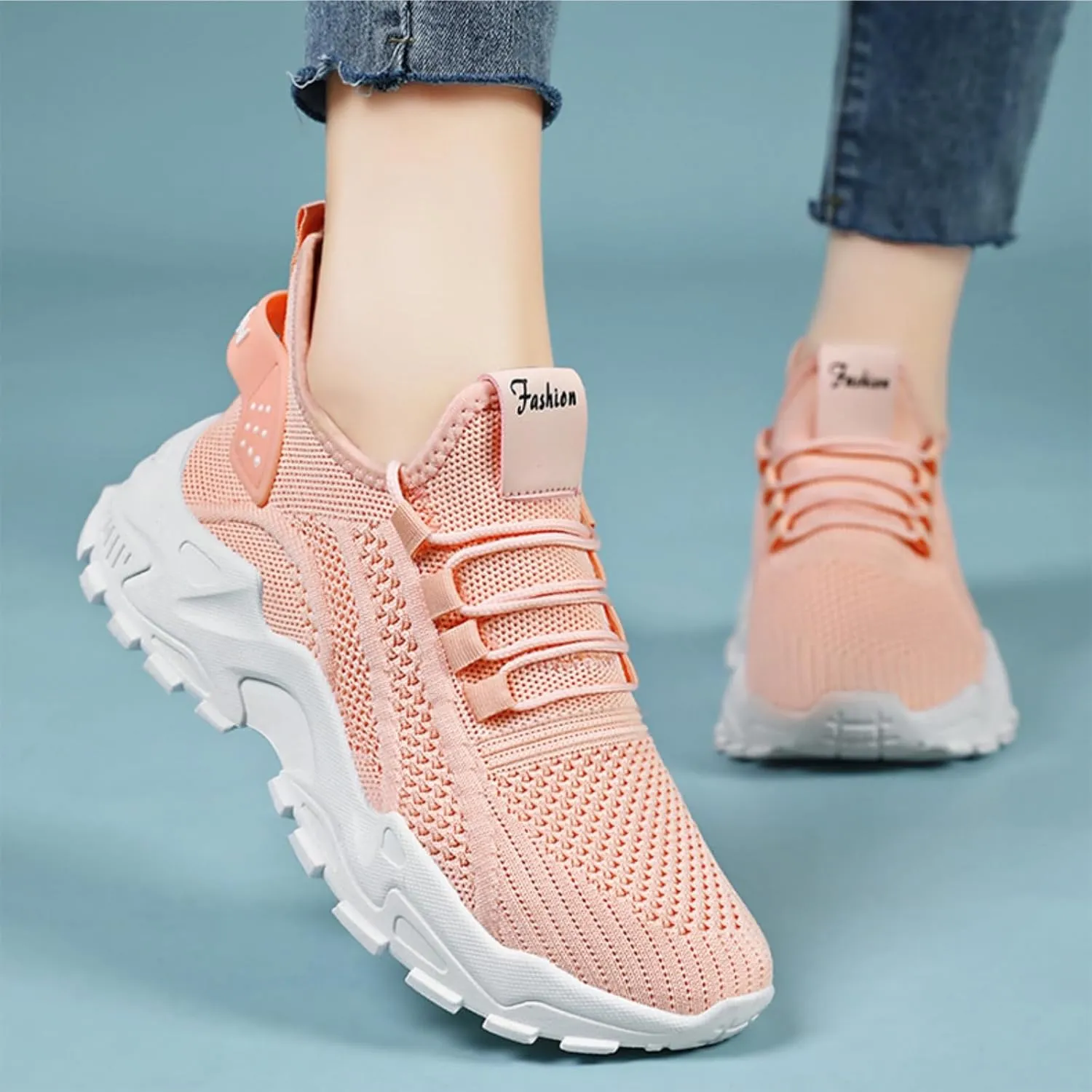 Platform Sneakers for Women Lightweight Breathable Shoes Flying Woven Mesh Footwear Upper Casual Jogging Shoes Tennis Workout Non-Slip Gym Sneakers for Wome