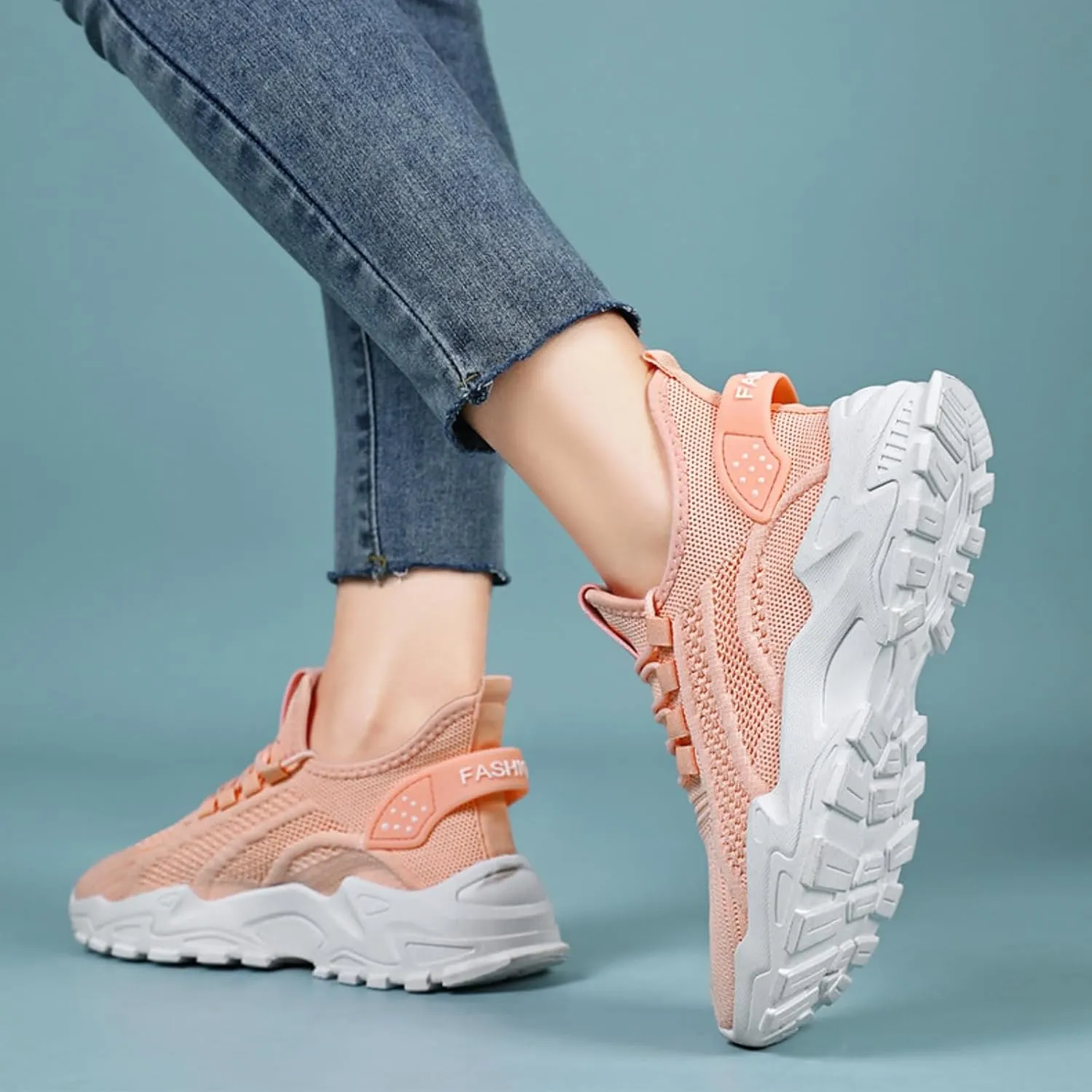 Platform Sneakers for Women Lightweight Breathable Shoes Flying Woven Mesh Footwear Upper Casual Jogging Shoes Tennis Workout Non-Slip Gym Sneakers for Wome