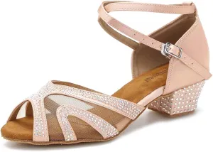Rhinestones Ballroom Dance Shoes Women Latin Salsa Bachata Performance Dance Shoes Suede Sole