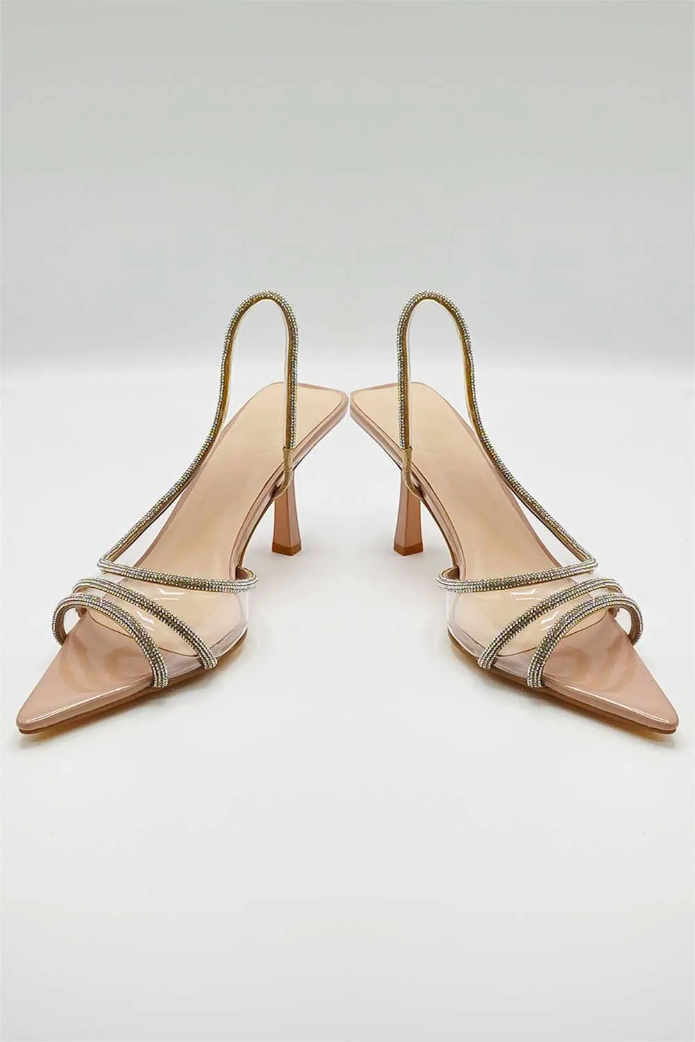 Rina Perspex Diamante Slingback Pointy Open-toe Sandals in Nude