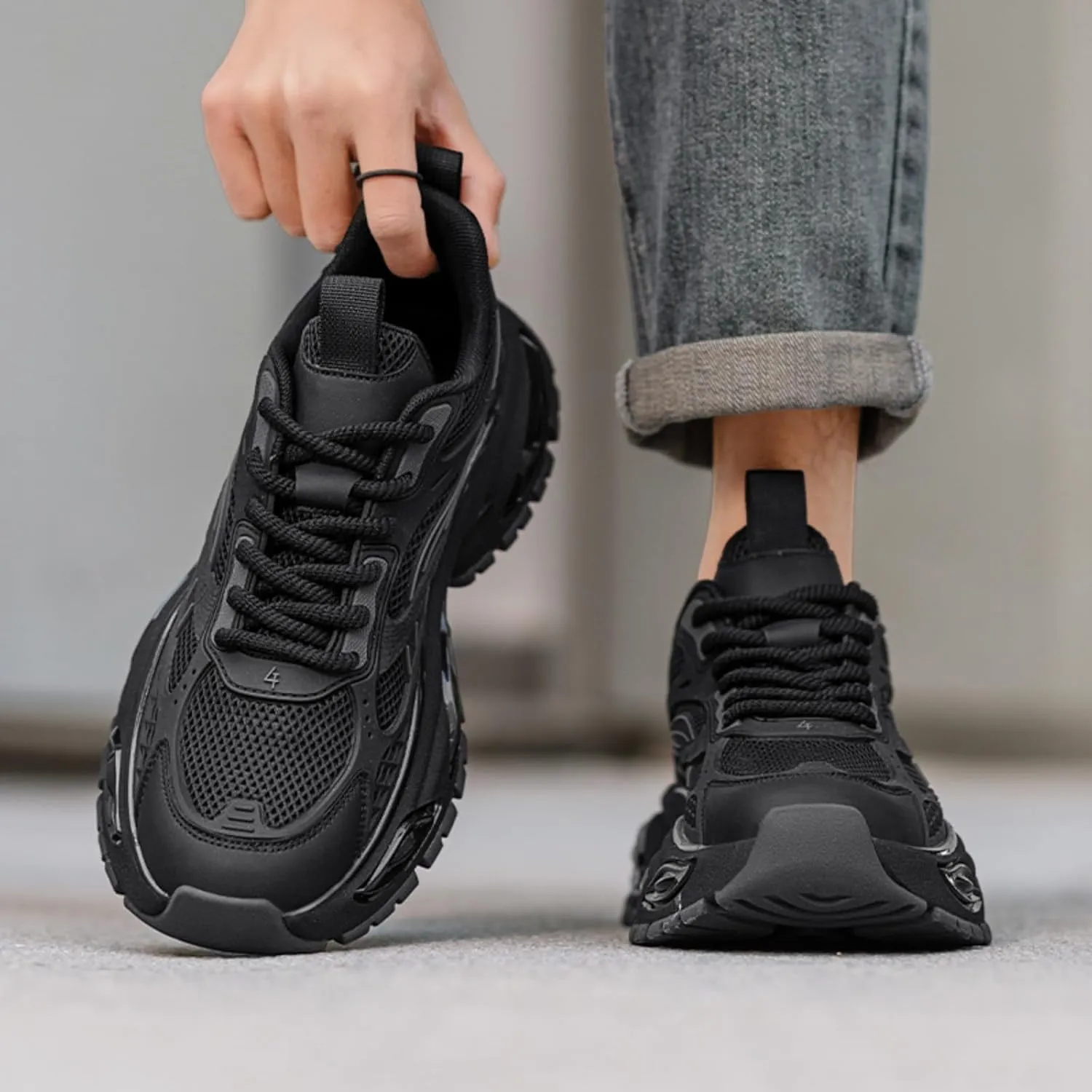 Stylish and Durable Casual Mesh Walking Shoes for Men Chunky Platform Sneakers with Breathable Lace - Up Dad Style Footwear Ideal for Work Workout and Everyday Use