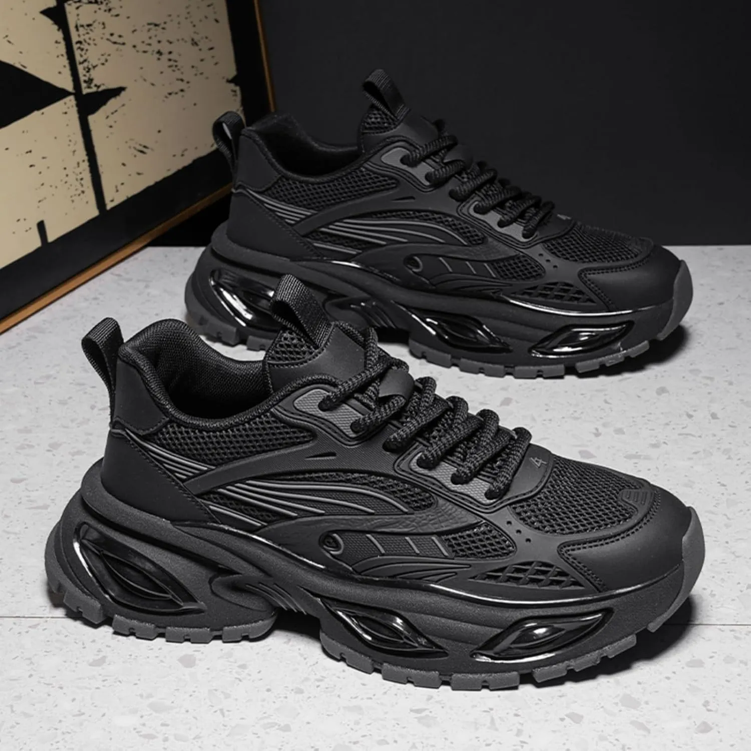 Stylish and Durable Casual Mesh Walking Shoes for Men Chunky Platform Sneakers with Breathable Lace - Up Dad Style Footwear Ideal for Work Workout and Everyday Use