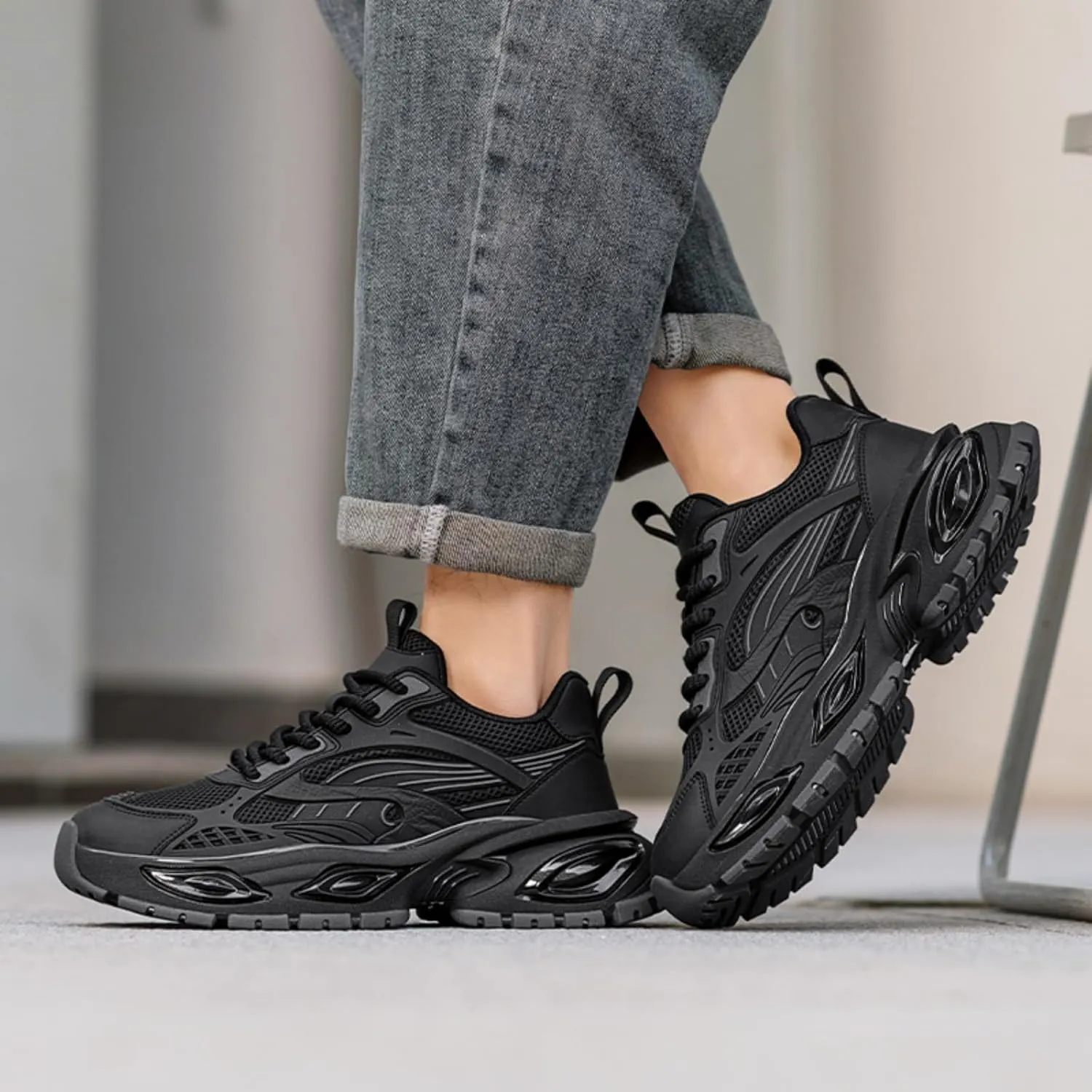Stylish and Durable Casual Mesh Walking Shoes for Men Chunky Platform Sneakers with Breathable Lace - Up Dad Style Footwear Ideal for Work Workout and Everyday Use