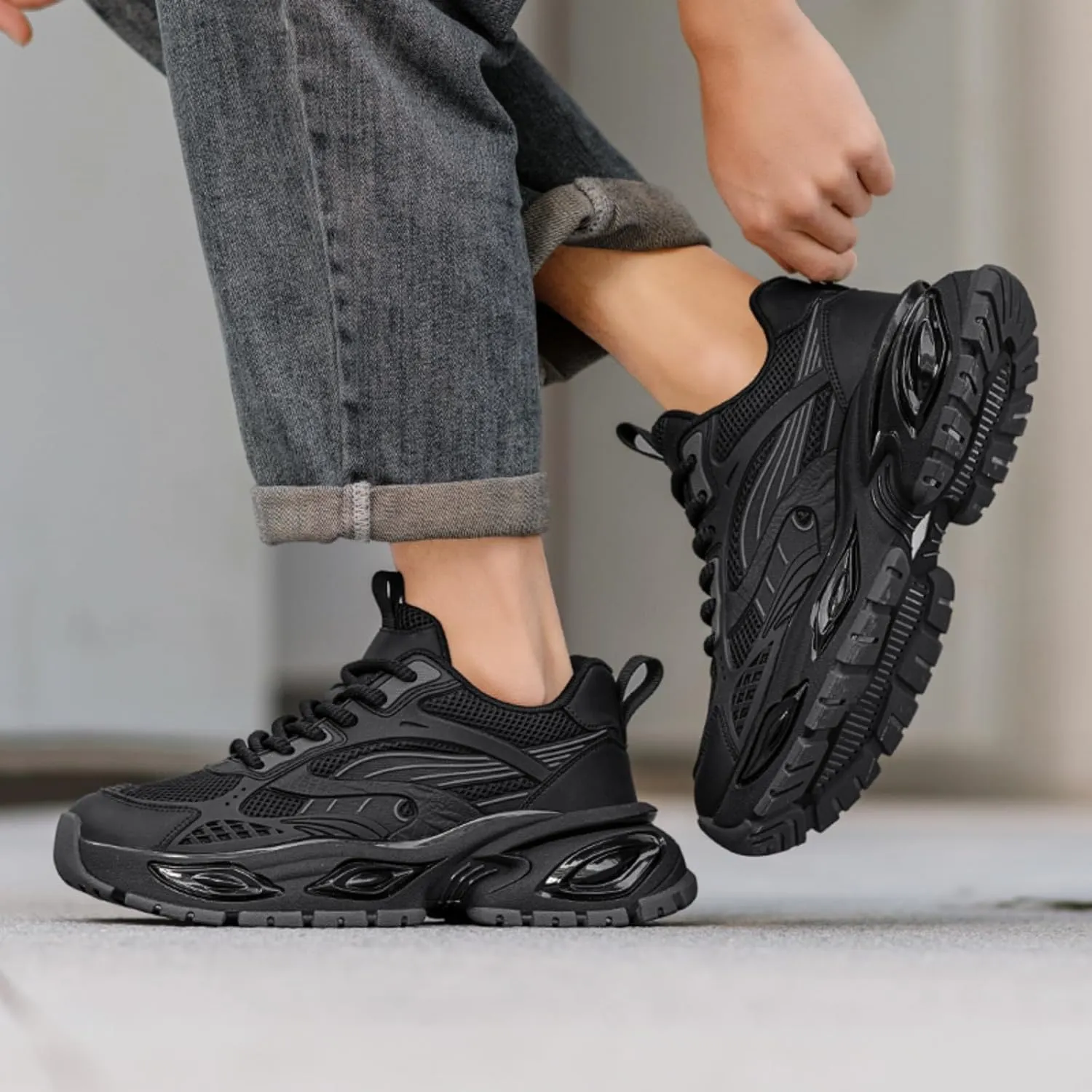 Stylish and Durable Casual Mesh Walking Shoes for Men Chunky Platform Sneakers with Breathable Lace - Up Dad Style Footwear Ideal for Work Workout and Everyday Use