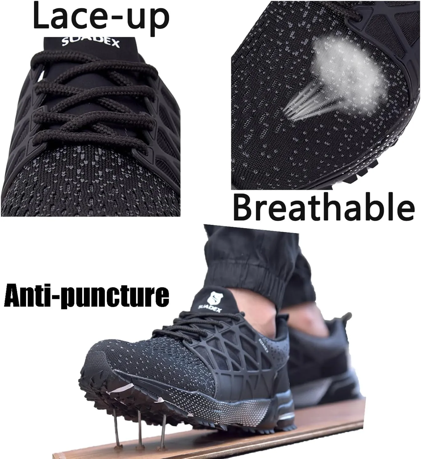 SUADEX Indestructible Steel Toe Shoes Men Women Safety Work Sneakers Comfortable Lightweight
