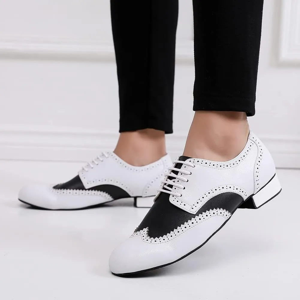 SWDZM Mens Ballroom Dance Shoes Comfortable Cuban Heel Latin Dance Shoes