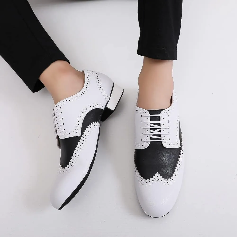 SWDZM Mens Ballroom Dance Shoes Comfortable Cuban Heel Latin Dance Shoes