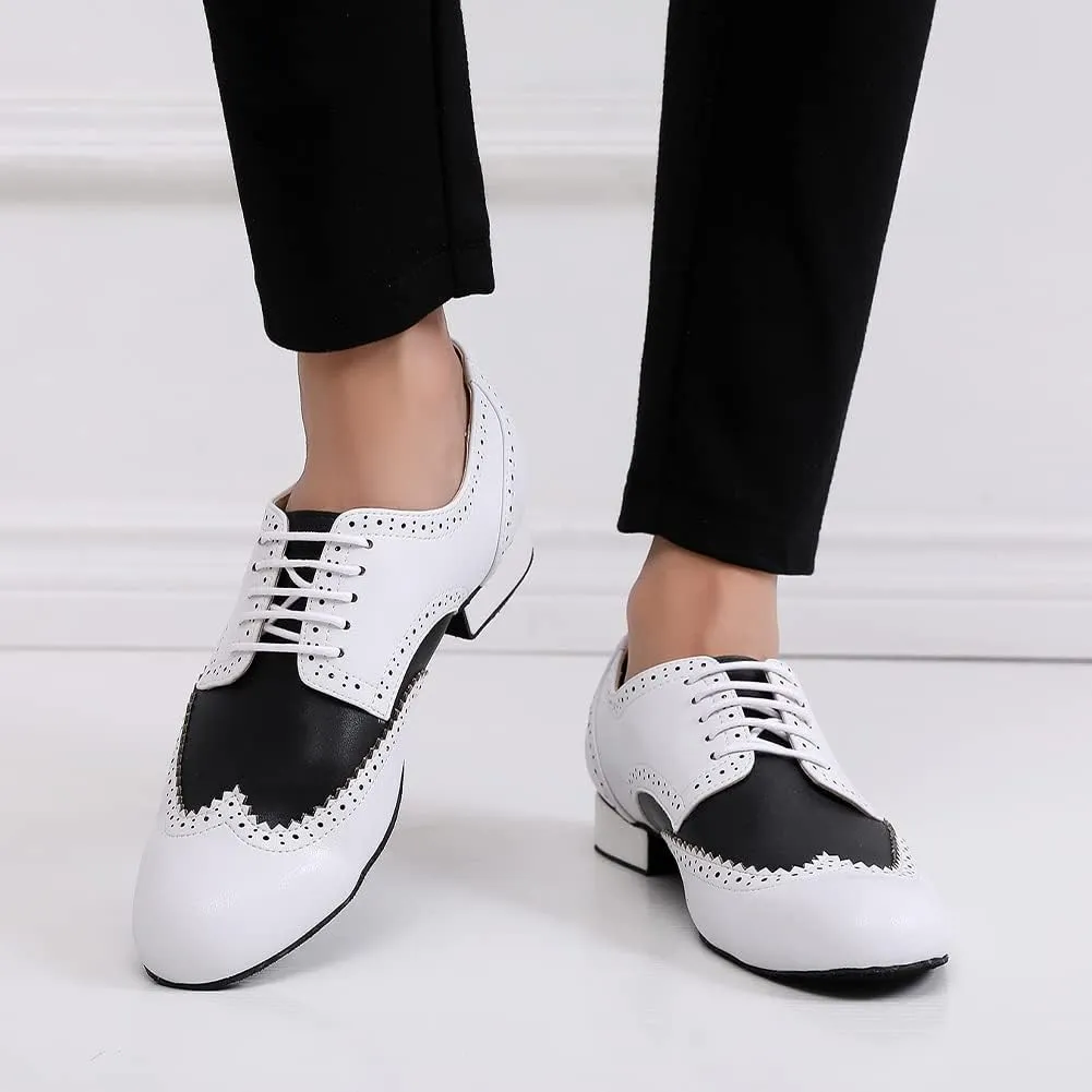 SWDZM Mens Ballroom Dance Shoes Comfortable Cuban Heel Latin Dance Shoes