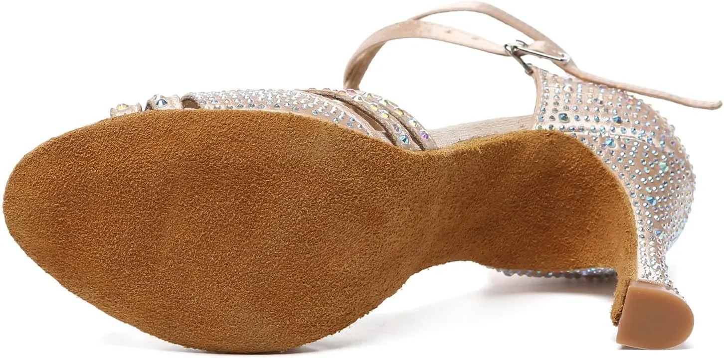 SWDZM Women's Rhinestone Ballroom Dance Shoes Latin Salsa Performance Dance Shoes