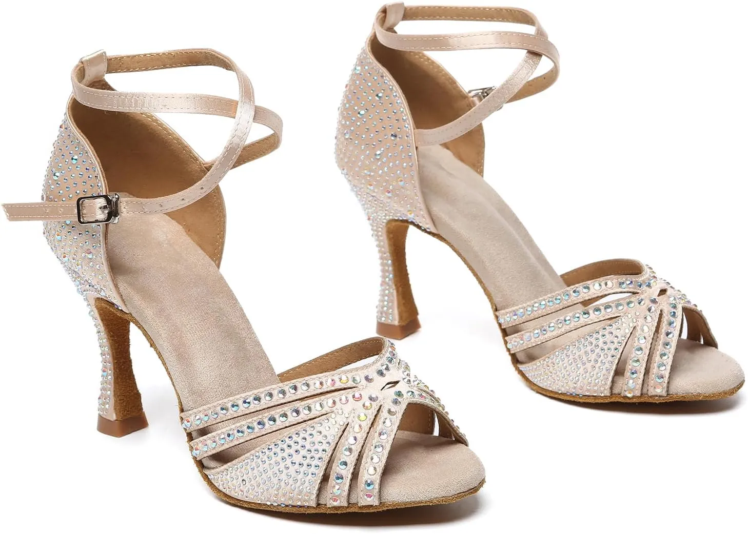 SWDZM Women's Rhinestone Ballroom Dance Shoes Latin Salsa Performance Dance Shoes