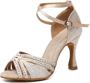 SWDZM Women's Rhinestone Ballroom Dance Shoes Latin Salsa Performance Dance Shoes