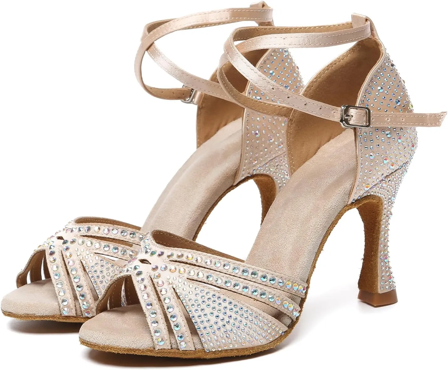 SWDZM Women's Rhinestone Ballroom Dance Shoes Latin Salsa Performance Dance Shoes