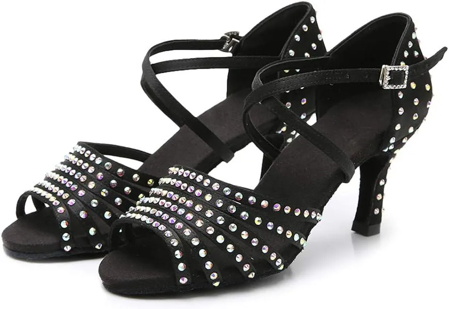 SWDZM Women's Satin Latin Dance Shoes Ballroom Performance Shoes,Model-WH-D611