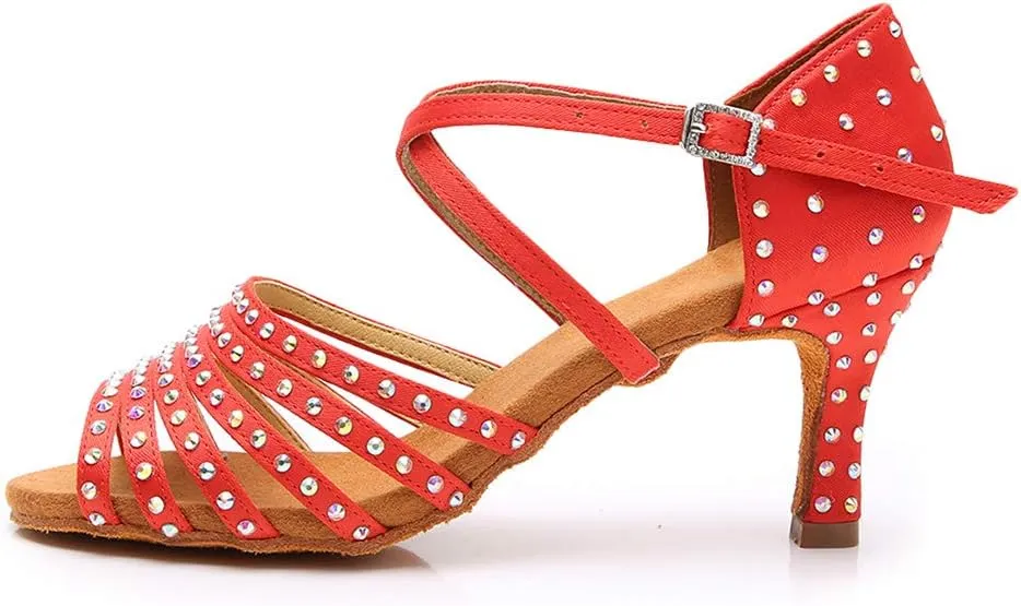 SWDZM Women's Satin Latin Dance Shoes Ballroom Performance Shoes,Model-WH-D611