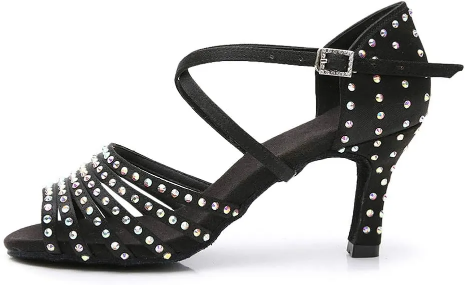 SWDZM Women's Satin Latin Dance Shoes Ballroom Performance Shoes,Model-WH-D611