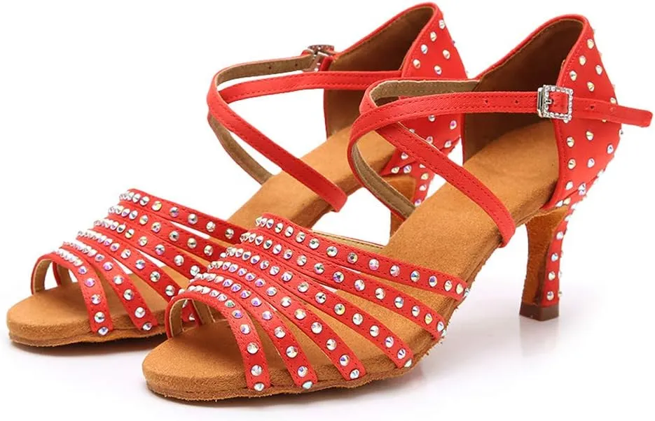 SWDZM Women's Satin Latin Dance Shoes Ballroom Performance Shoes,Model-WH-D611
