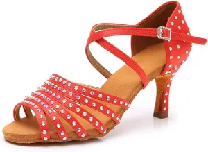 SWDZM Women's Satin Latin Dance Shoes Ballroom Performance Shoes,Model-WH-D611