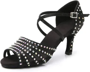 SWDZM Women's Satin Latin Dance Shoes Ballroom Performance Shoes,Model-WH-D611