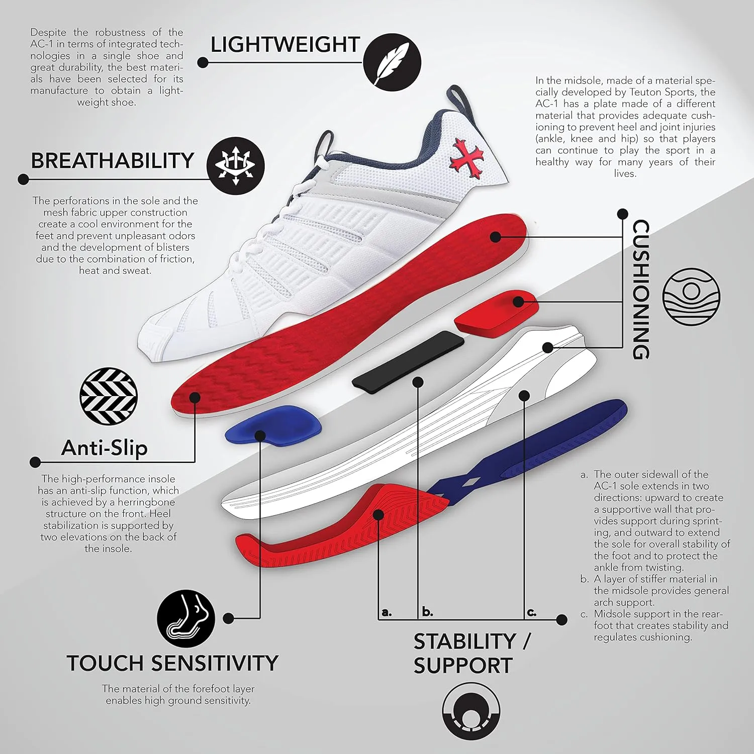 Teuton AC1- All Court - Versatile Sports Shoes for Squash, Tennis, Padel, Pickleball, Handball - Ideal for Hard Surfaces, Synthetic Courts, and Sand Play.
